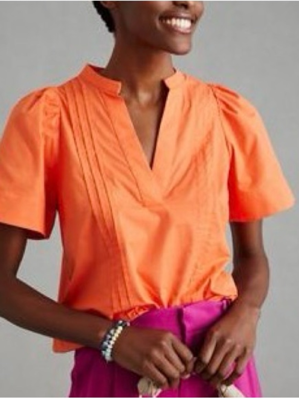 Maeve by Anthropologie Bright Orange Poplin Pintuck Blouse